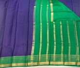 Dark Slate Blue Mysore Pure Silk Saree With Green Pallu